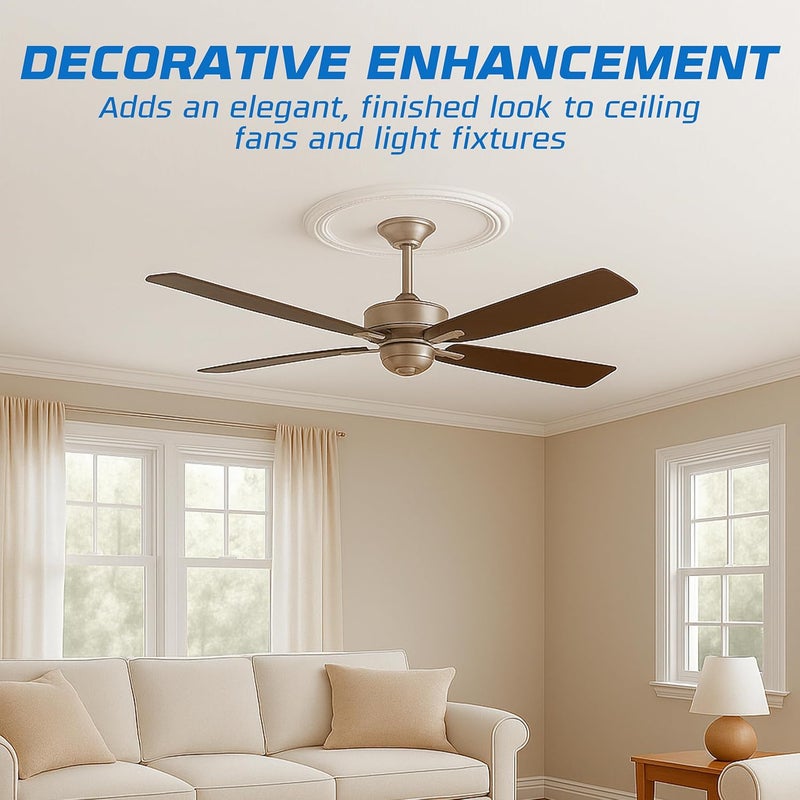 OHLECTRIC Ceiling Medallion (15.75″ × 4″ Center Hole) White Molded Plastic Beaded Medallion 15‑3/4″ OD × 4″ ID × 1″ P. Durable Molded Medallion, Decorative Medallion for Ceiling, Lights, Chandeliers - Image 4